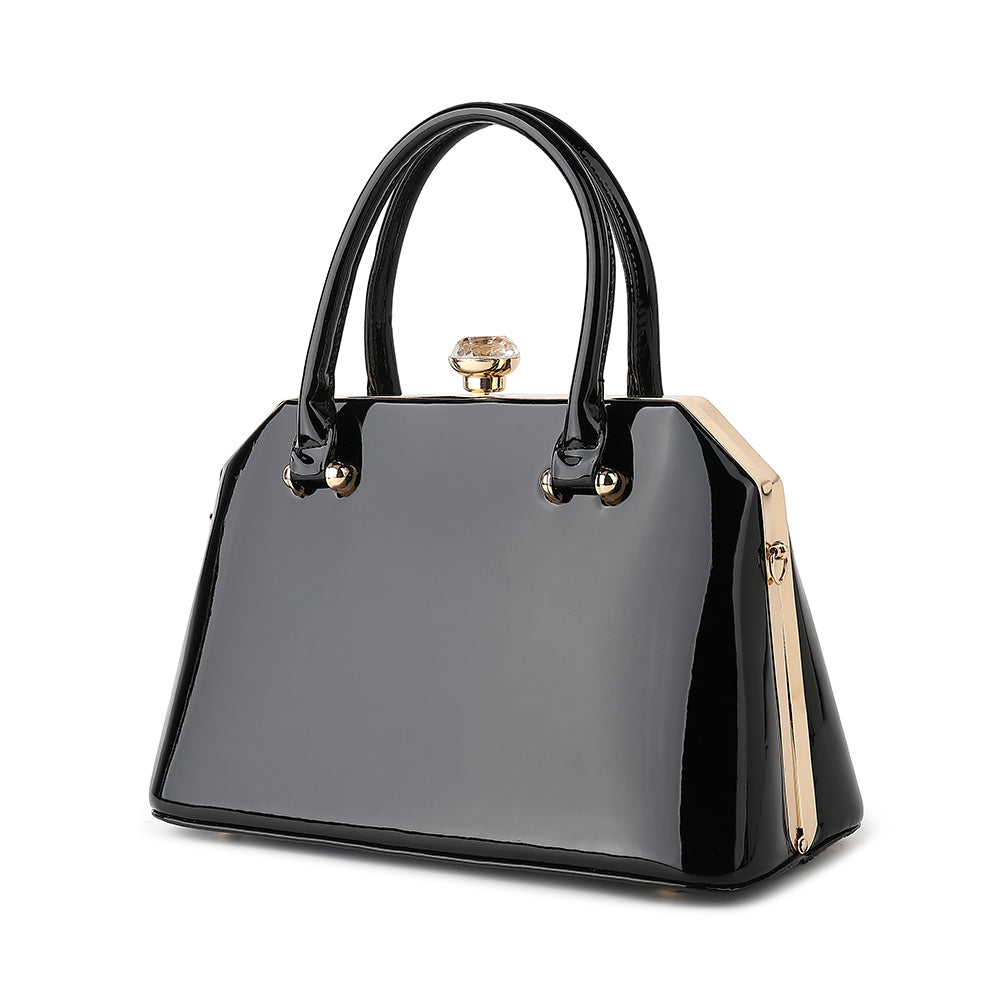 Black patent 2025 leather satchel