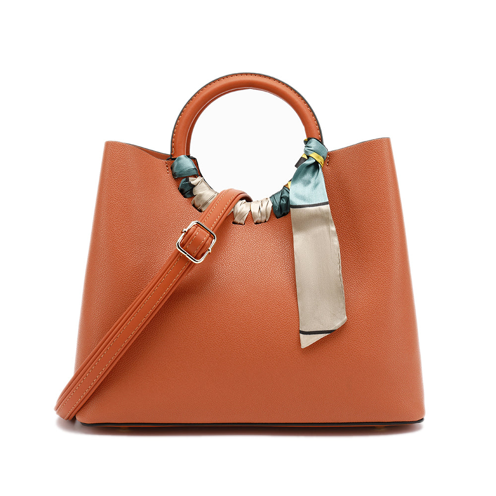 Ring Handle Satchel With Scarf Detail