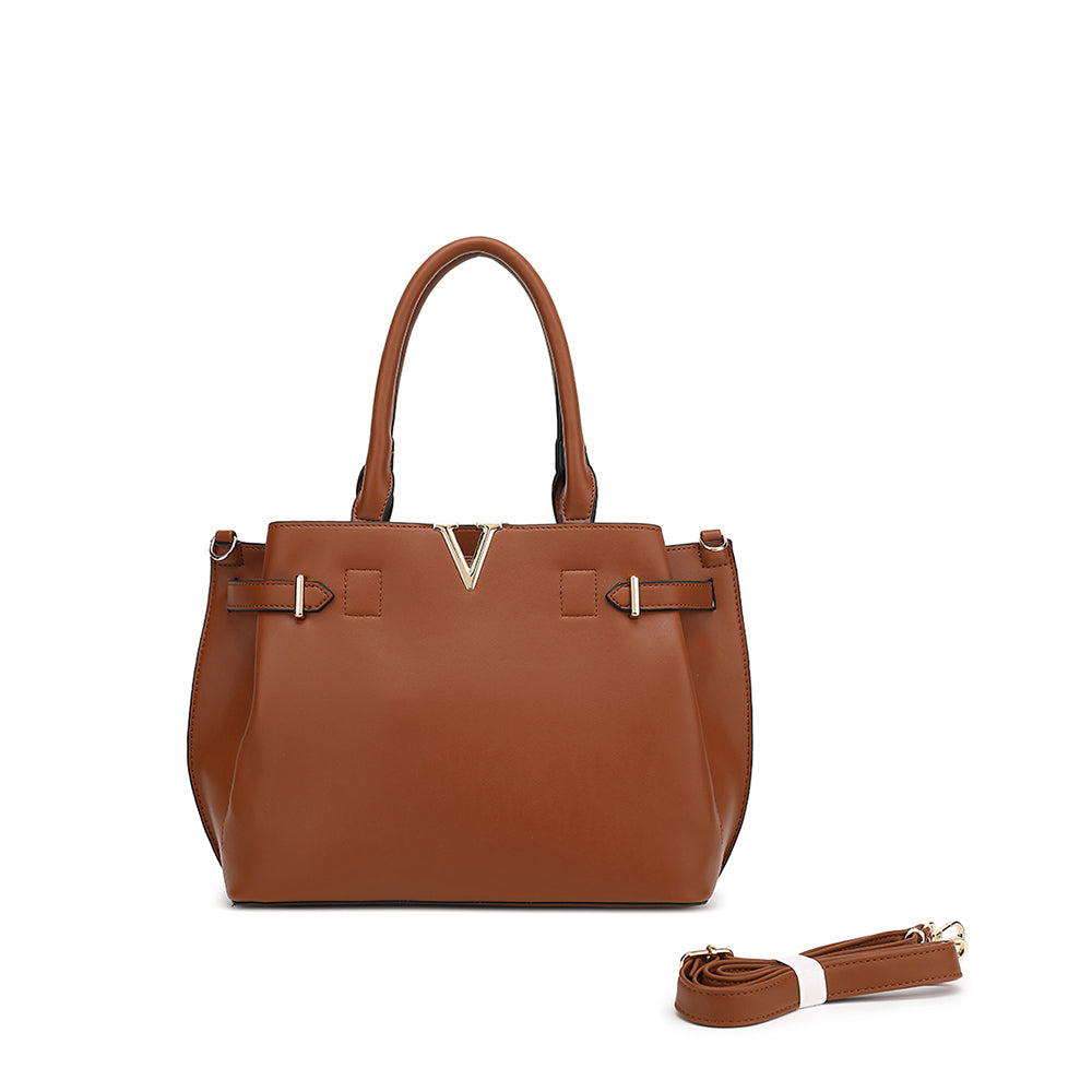 Double Handle Satchel with V Hardware