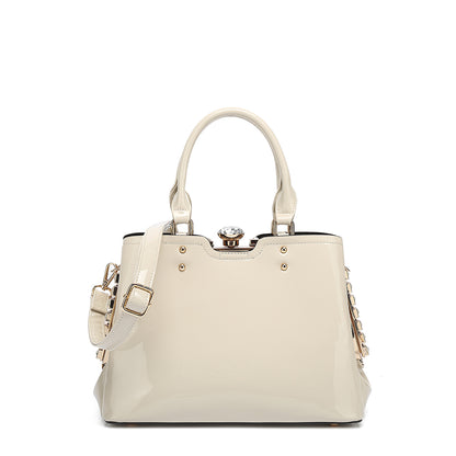 Double Handle Frame Satchel with Rhinestones Patent Leather 9465
